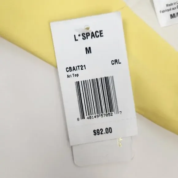 L*Space Ari Bikini Top in Yellow White Size Medium NWT - Picture 6 of 6